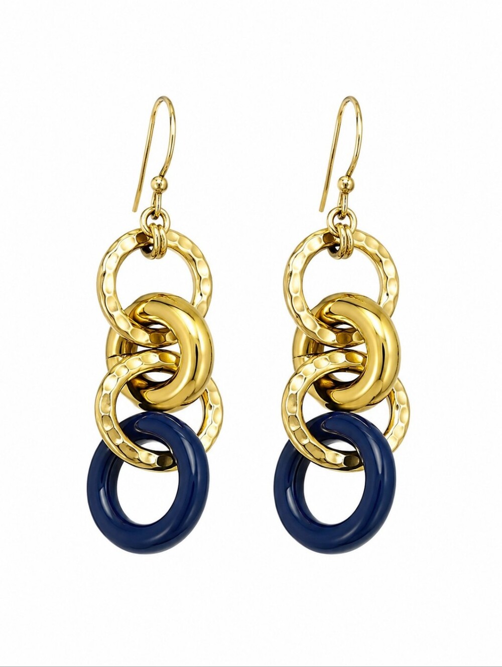 KENNETH COLE Navy Goldtone Circle Link Dangle Hook Earrings